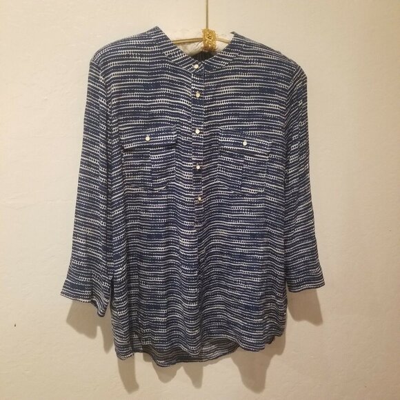 New JCP Women's XL Button Down Shirt Top Long Sleeves Blouse Dot Stripe EST Blue - Picture 1 of 8